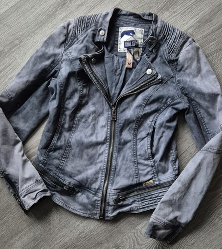 Blaugraue biker jeansjacke - blaugraue,