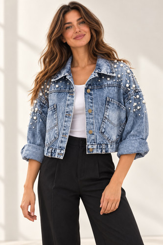 Damen jeansjacke mit perlen - damen,